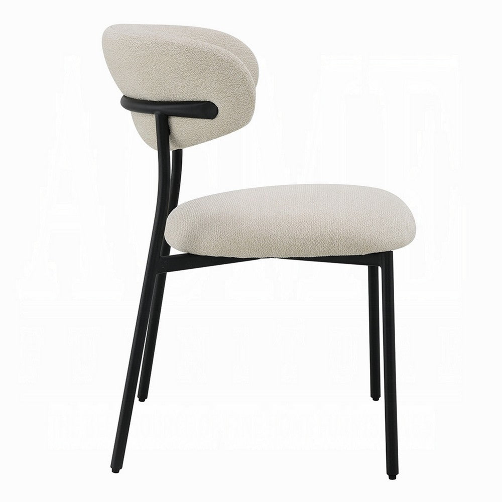 Jexy Dining Side Chair Set of 2, Black Metal Base, Beige Padded Seat - BM348564