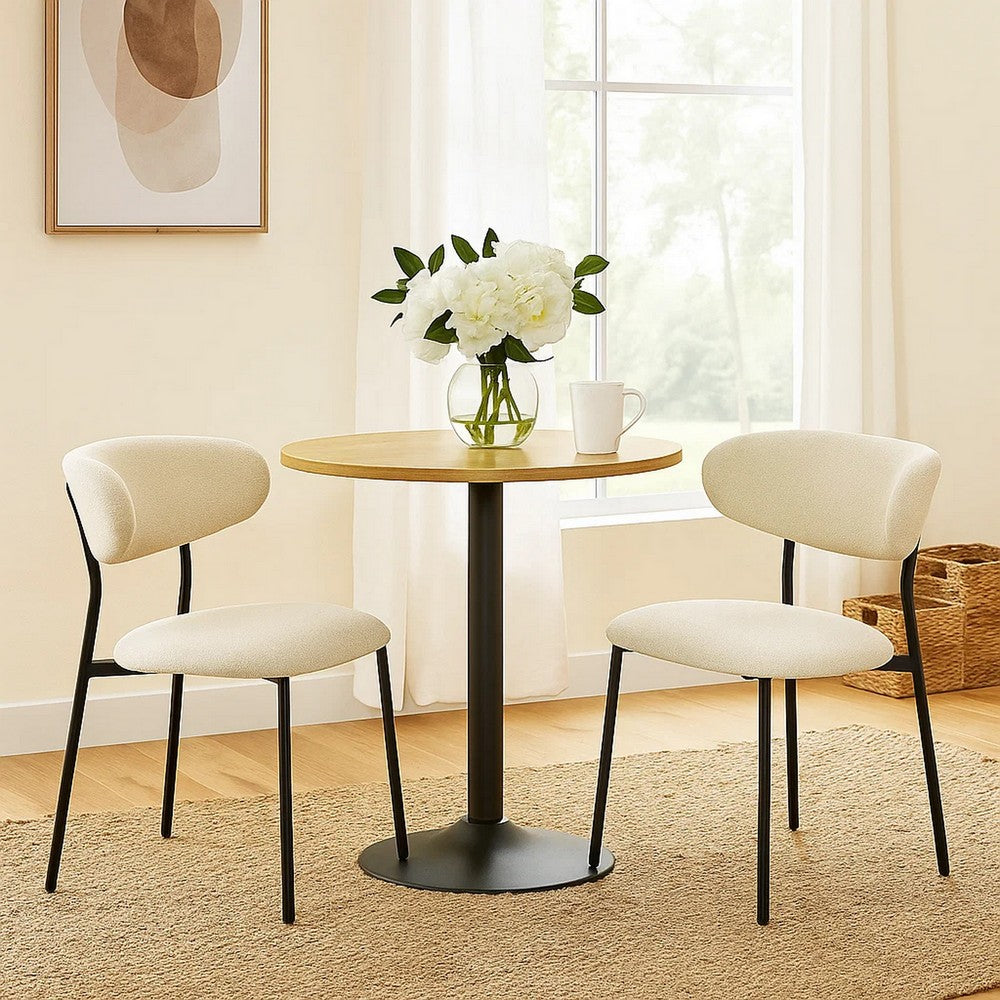 Jexy Dining Side Chair Set of 2, Black Metal Base, Beige Padded Seat - BM348564