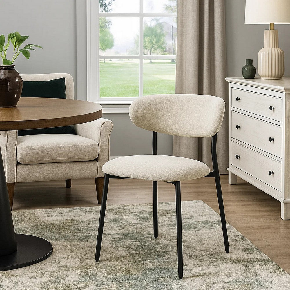 Jexy Dining Side Chair Set of 2, Black Metal Base, Beige Padded Seat - BM348564