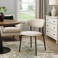 Jexy Dining Side Chair Set of 2, Black Metal Base, Beige Padded Seat - BM348564