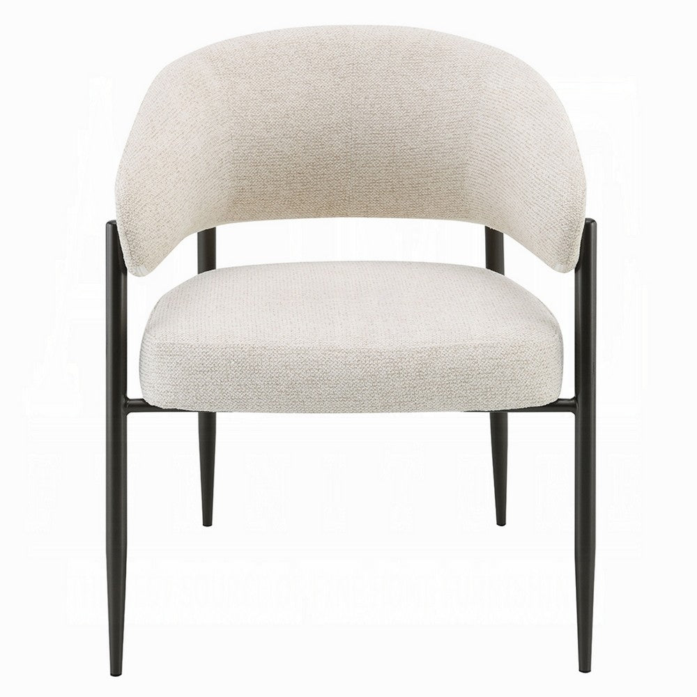 Jexy Dining Armchair Set of 2, Barrel Back, Beige Chenille, Black Metal - BM348565