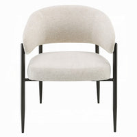 Jexy Dining Armchair Set of 2, Barrel Back, Beige Chenille, Black Metal - BM348565