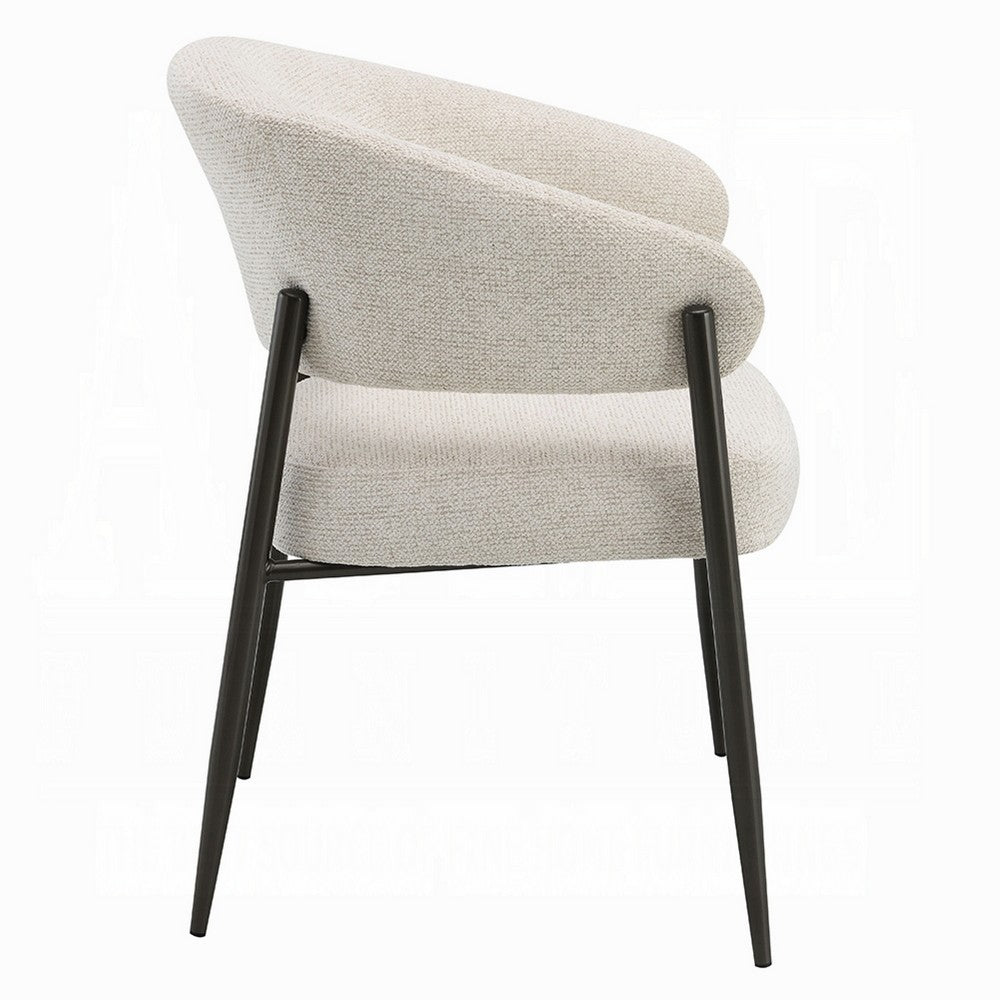Jexy Dining Armchair Set of 2, Barrel Back, Beige Chenille, Black Metal - BM348565