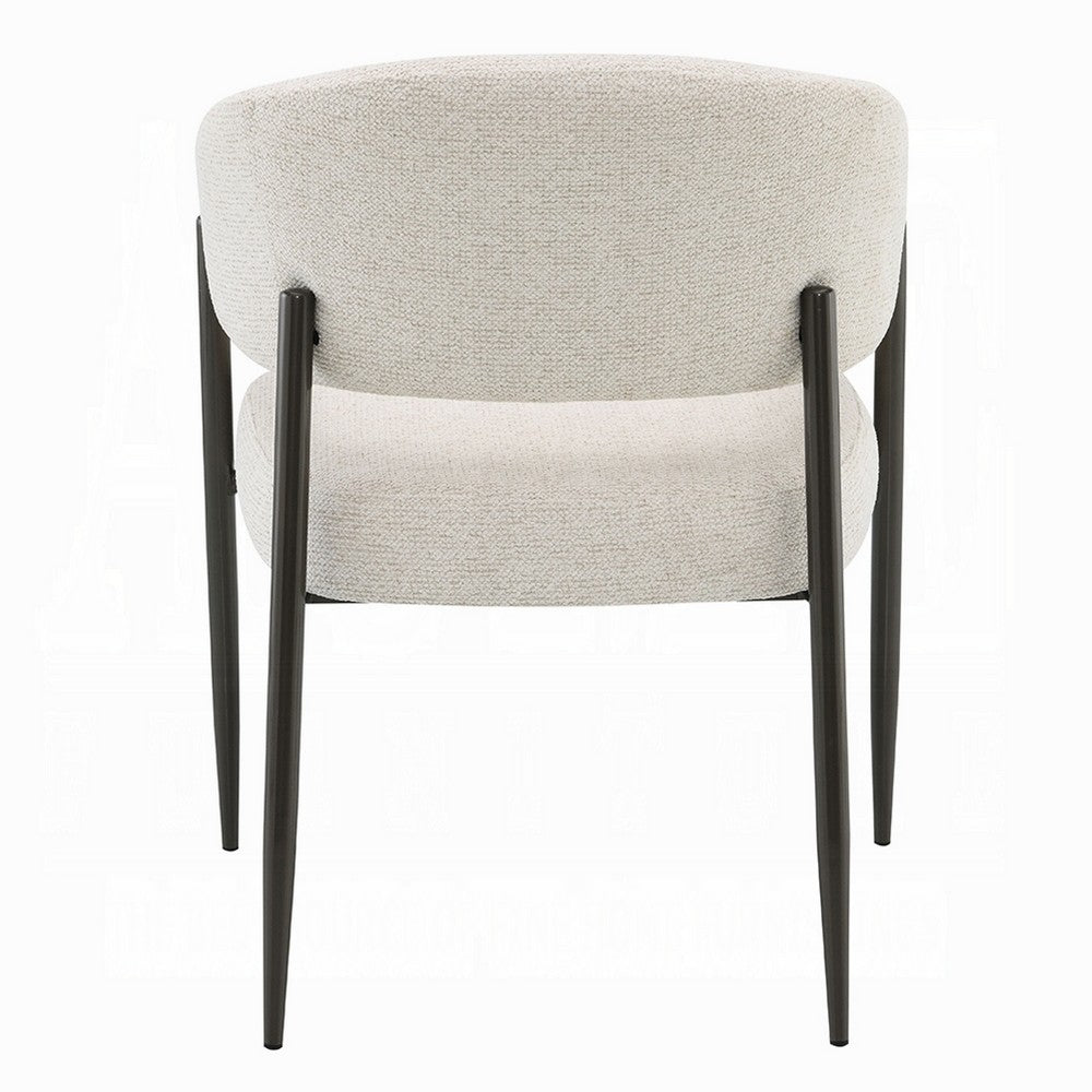 Jexy Dining Armchair Set of 2, Barrel Back, Beige Chenille, Black Metal - BM348565