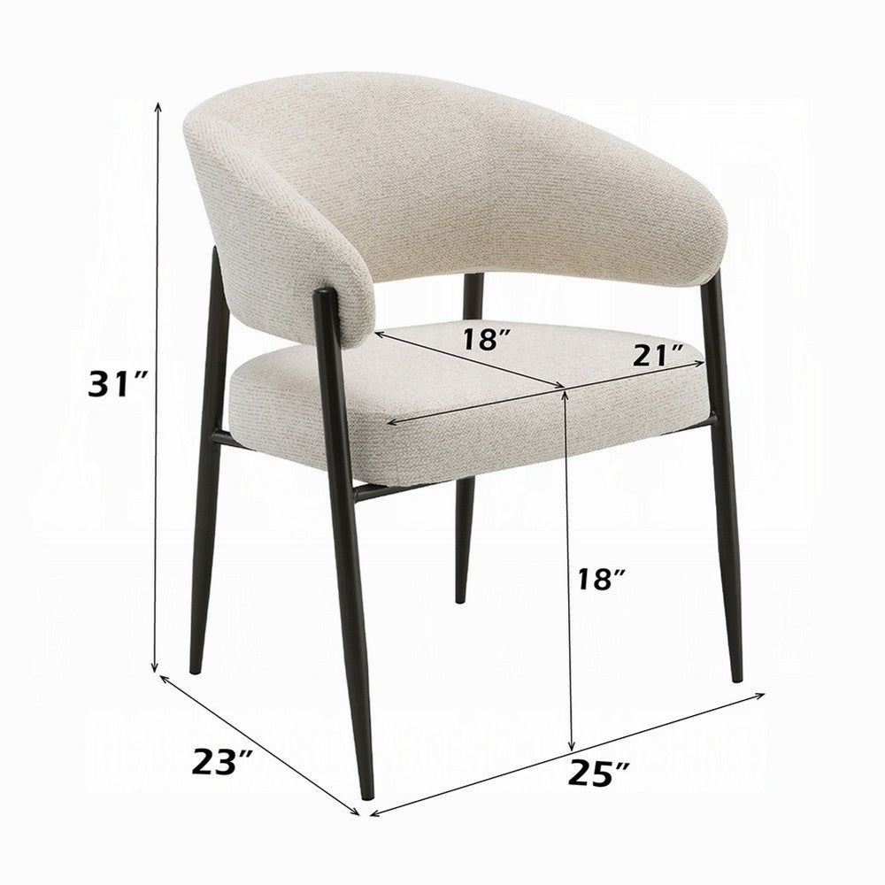 Jexy Dining Armchair Set of 2, Barrel Back, Beige Chenille, Black Metal - BM348565