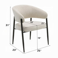 Jexy Dining Armchair Set of 2, Barrel Back, Beige Chenille, Black Metal - BM348565
