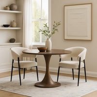 Jexy Dining Armchair Set of 2, Barrel Back, Beige Chenille, Black Metal - BM348565