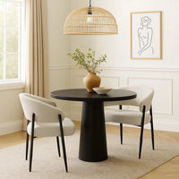 Jexy Dining Armchair Set of 2, Barrel Back, Beige Chenille, Black Metal - BM348565