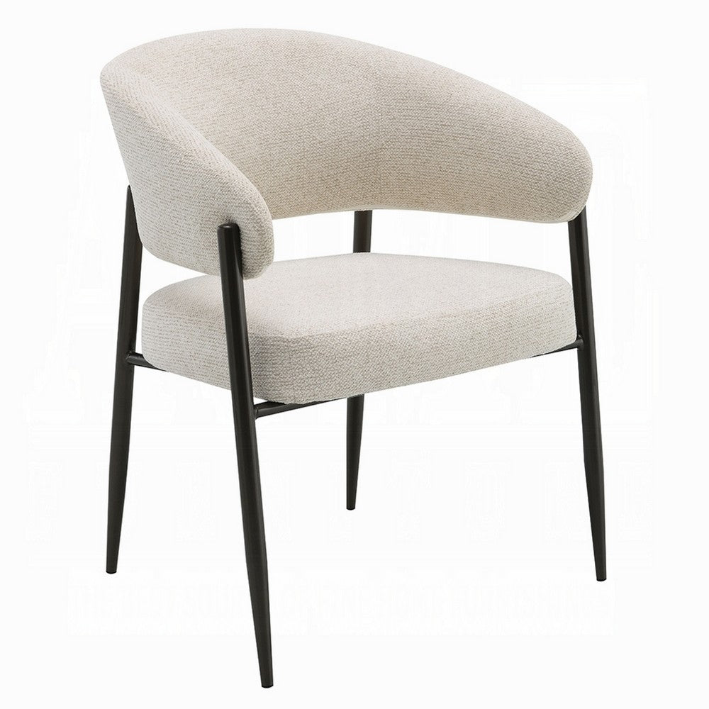 Jexy Dining Armchair Set of 2, Barrel Back, Beige Chenille, Black Metal - BM348565