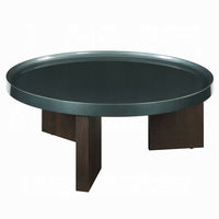 Lexy Coffee Table, 35 Inch Round Top, Low Profile High Gloss Blackish Green - BM348566