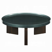 Lexy Coffee Table, 35 Inch Round Top, Low Profile High Gloss Blackish Green - BM348566