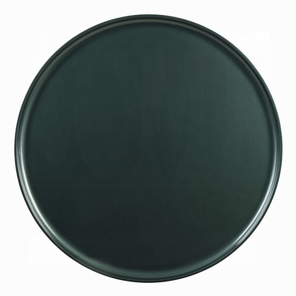 Lexy Coffee Table, 35 Inch Round Top, Low Profile High Gloss Blackish Green - BM348566