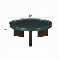 Lexy Coffee Table, 35 Inch Round Top, Low Profile High Gloss Blackish Green - BM348566