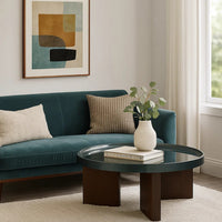 Lexy Coffee Table, 35 Inch Round Top, Low Profile High Gloss Blackish Green - BM348566