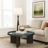 Lexy Coffee Table, 35 Inch Round Top, Low Profile High Gloss Blackish Green - BM348566