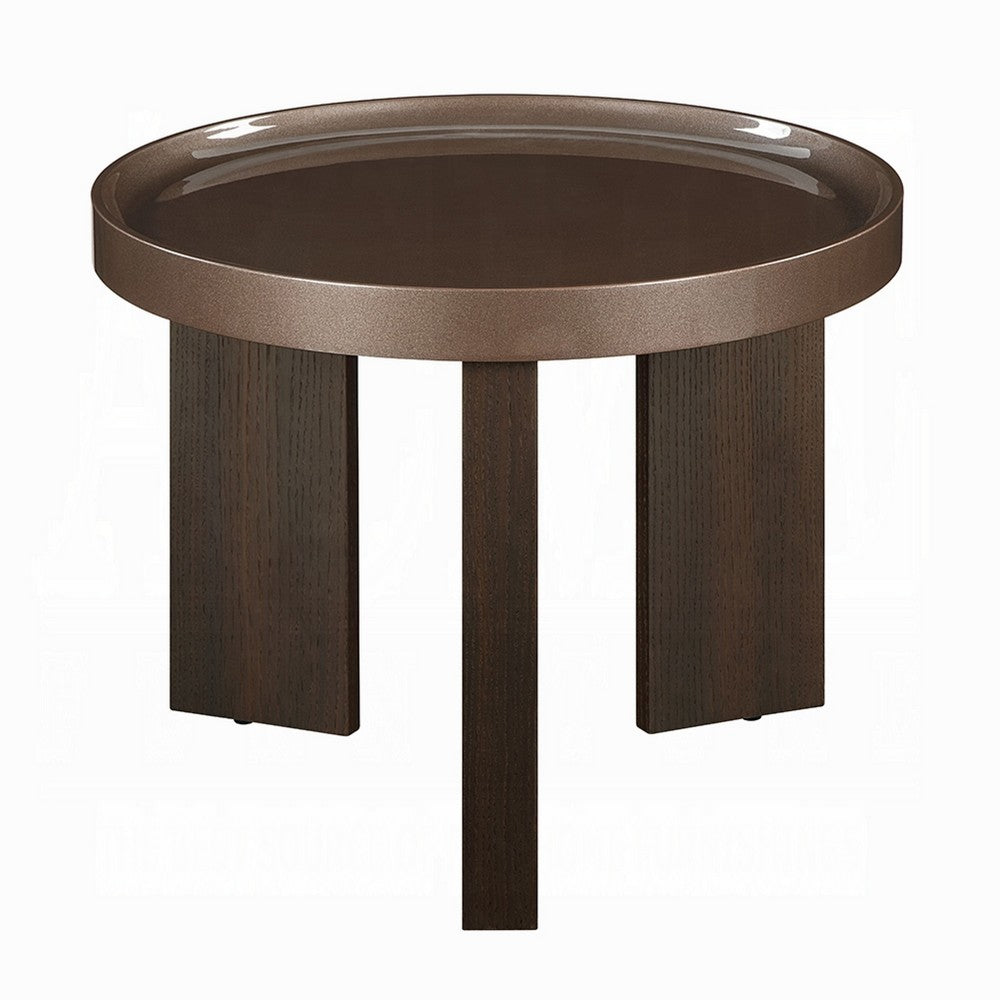 Lexy Side End Table, 24 Inch Round Top, High Gloss Blackish Green - BM348567