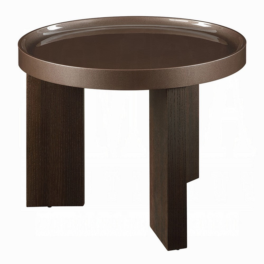 Lexy Side End Table, 24 Inch Round Top, High Gloss Blackish Green - BM348567