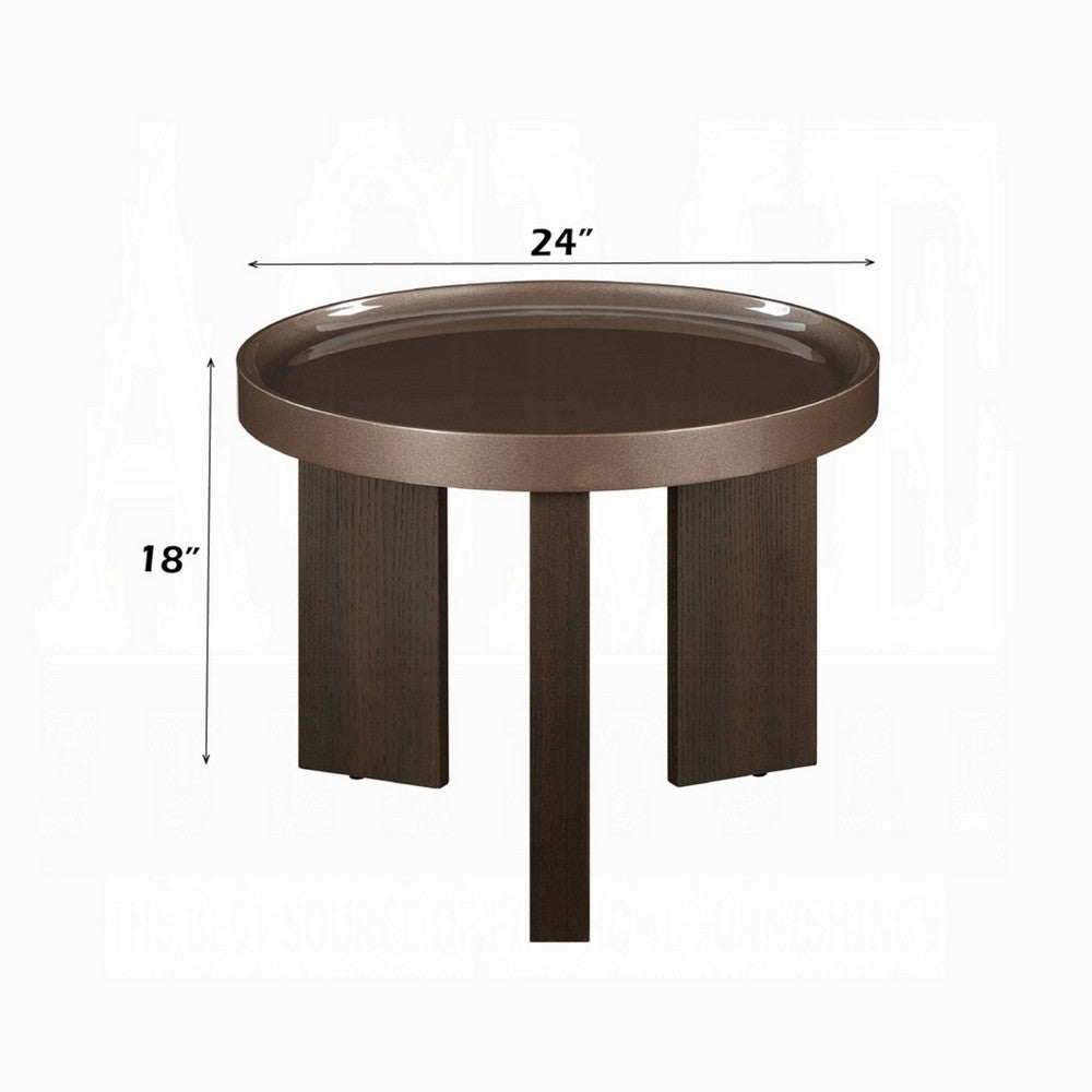 Lexy Side End Table, 24 Inch Round Top, High Gloss Blackish Green - BM348567