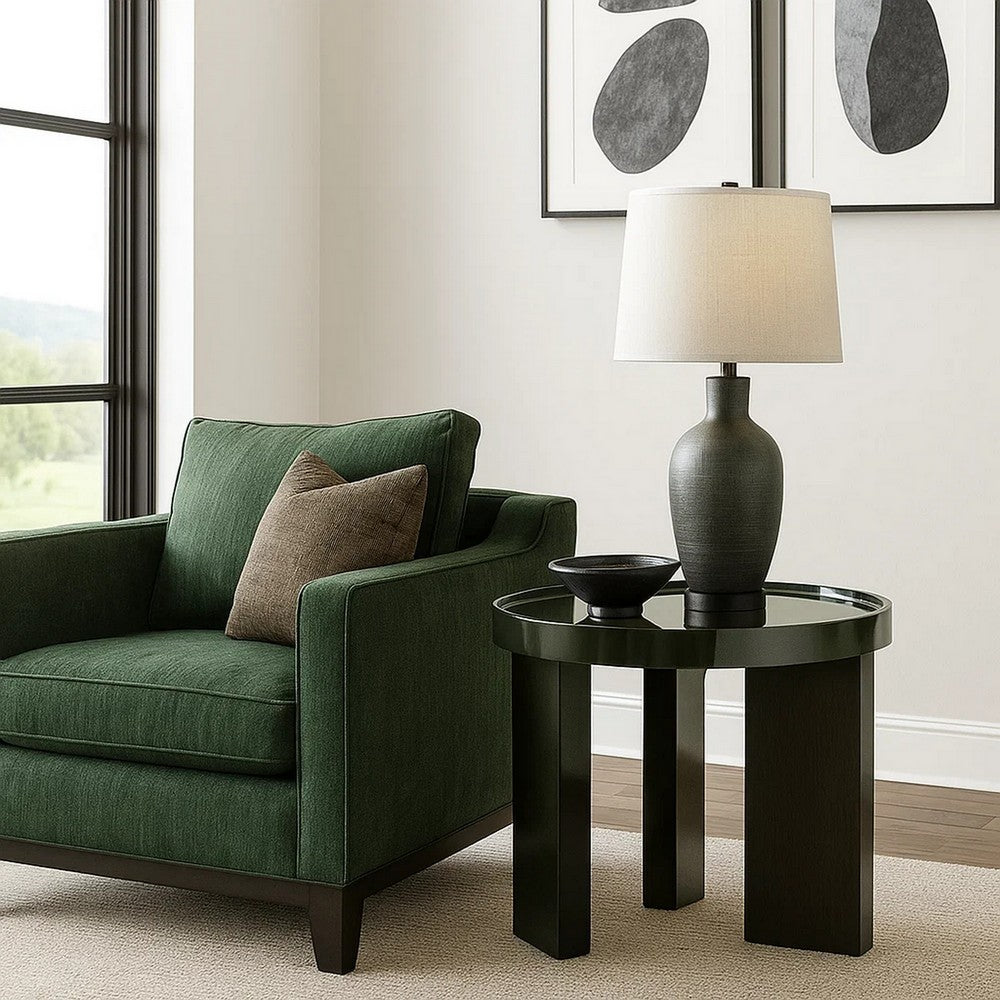 Lexy Side End Table, 24 Inch Round Top, High Gloss Blackish Green - BM348567