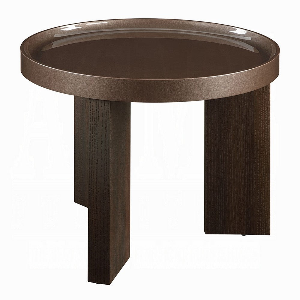 Lexy Side End Table, 24 Inch Round Top, High Gloss Blackish Green - BM348567
