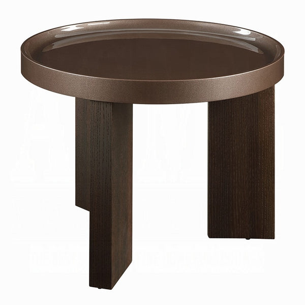 Lexy Side End Table, 24 Inch Round Top, High Gloss Blackish Green - BM348567