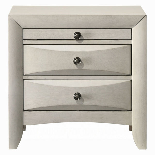 Remy Nightstand, 3 Contemporary Faceted Drawers, Antique White Finish - BM348568