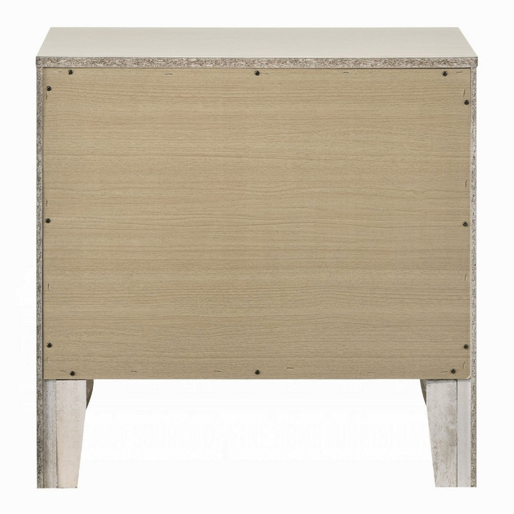 Remy Nightstand, 3 Contemporary Faceted Drawers, Antique White Finish - BM348568