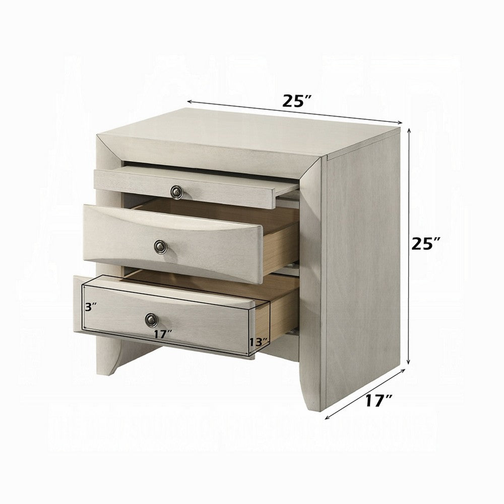 Remy Nightstand, 3 Contemporary Faceted Drawers, Antique White Finish - BM348568