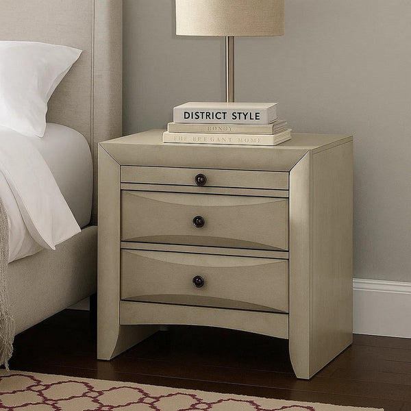 Remy Nightstand, 3 Contemporary Faceted Drawers, Antique White Finish - BM348568