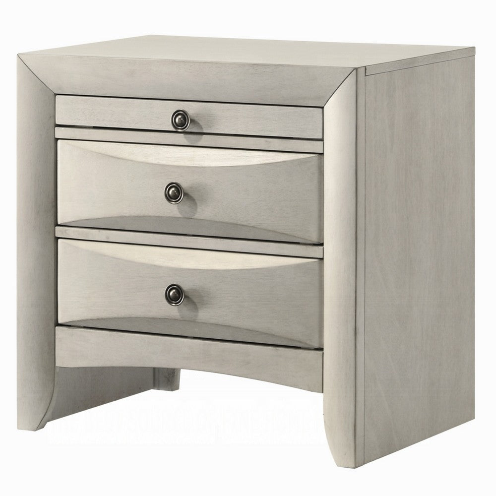 Remy Nightstand, 3 Contemporary Faceted Drawers, Antique White Finish - BM348568