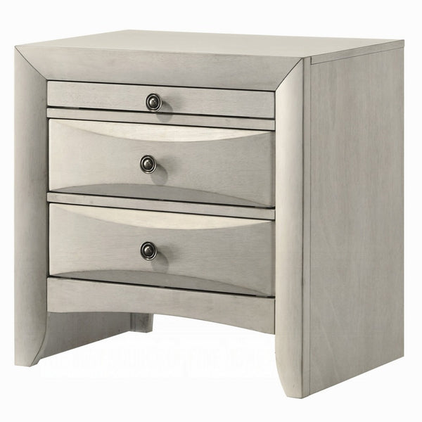 Remy Nightstand, 3 Contemporary Faceted Drawers, Antique White Finish - BM348568