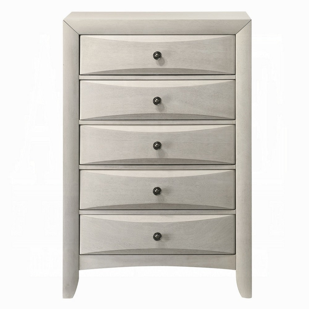 Remy Tall Dresser Chest, 5 Contemporary Faceted Drawers, Antique White - BM348570