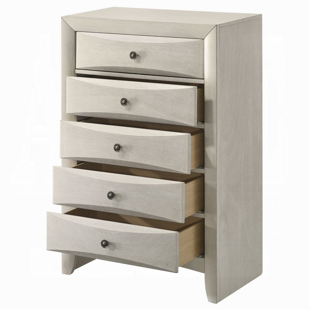 Remy Tall Dresser Chest, 5 Contemporary Faceted Drawers, Antique White - BM348570