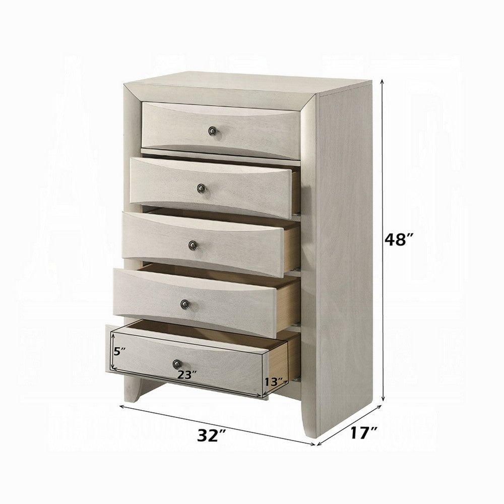 Remy Tall Dresser Chest, 5 Contemporary Faceted Drawers, Antique White - BM348570