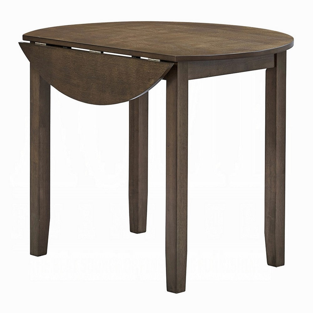 Dexy Dining Table, 35 Inch Round Top, Farmhouse Walnut Brown Wood - BM348573