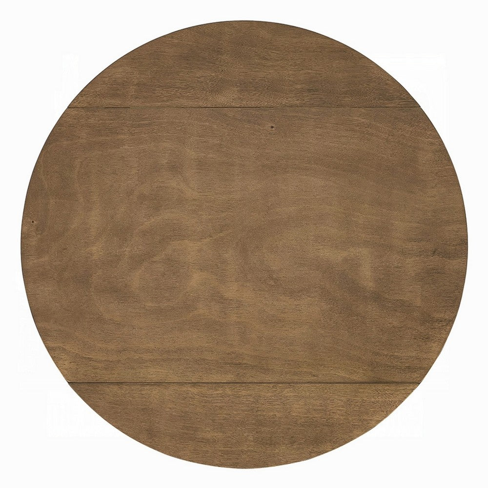 Dexy Dining Table, 35 Inch Round Top, Farmhouse Walnut Brown Wood - BM348573