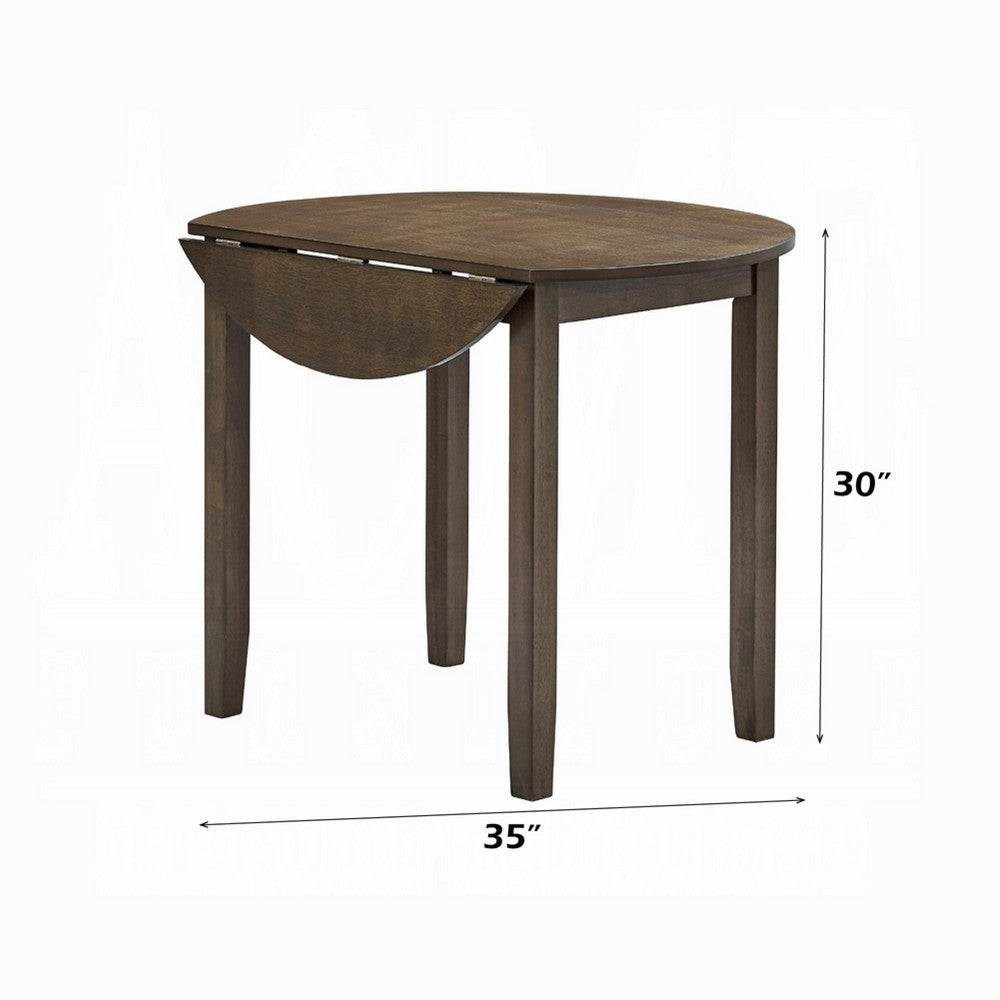 Dexy Dining Table, 35 Inch Round Top, Farmhouse Walnut Brown Wood - BM348573