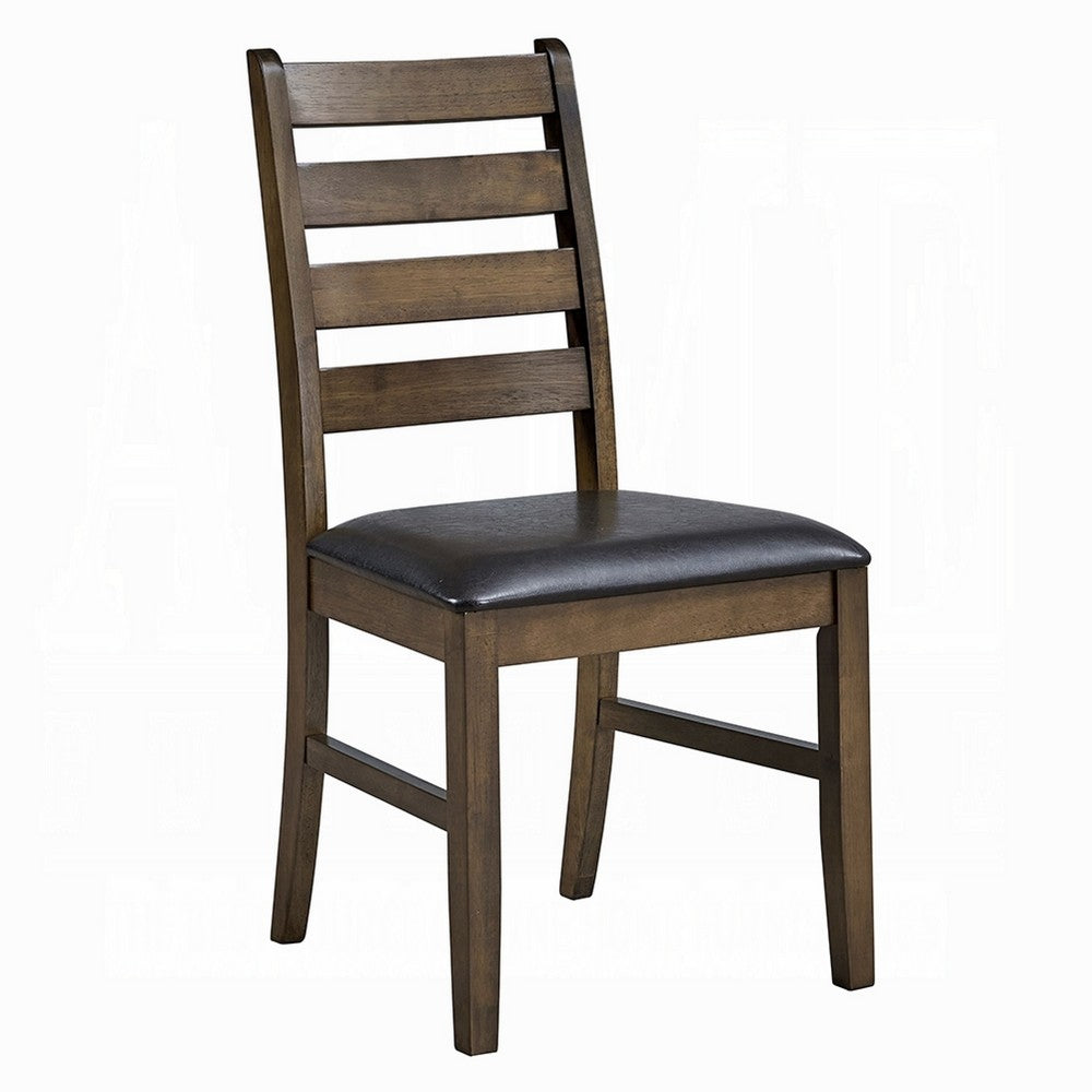 Dexy Dining Side Chair Set of 2, Ladderback, Walnut Brown Faux Leather - BM348574