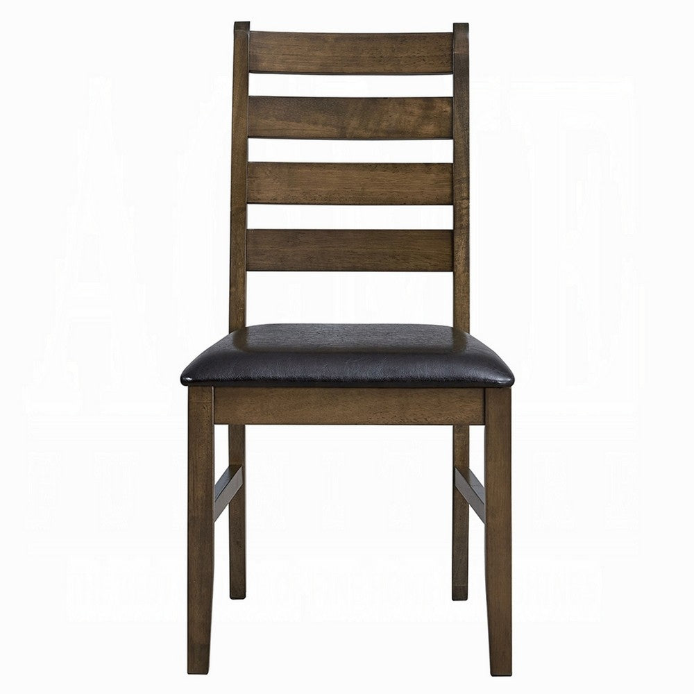 Dexy Dining Side Chair Set of 2, Ladderback, Walnut Brown Faux Leather - BM348574
