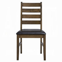 Dexy Dining Side Chair Set of 2, Ladderback, Walnut Brown Faux Leather - BM348574