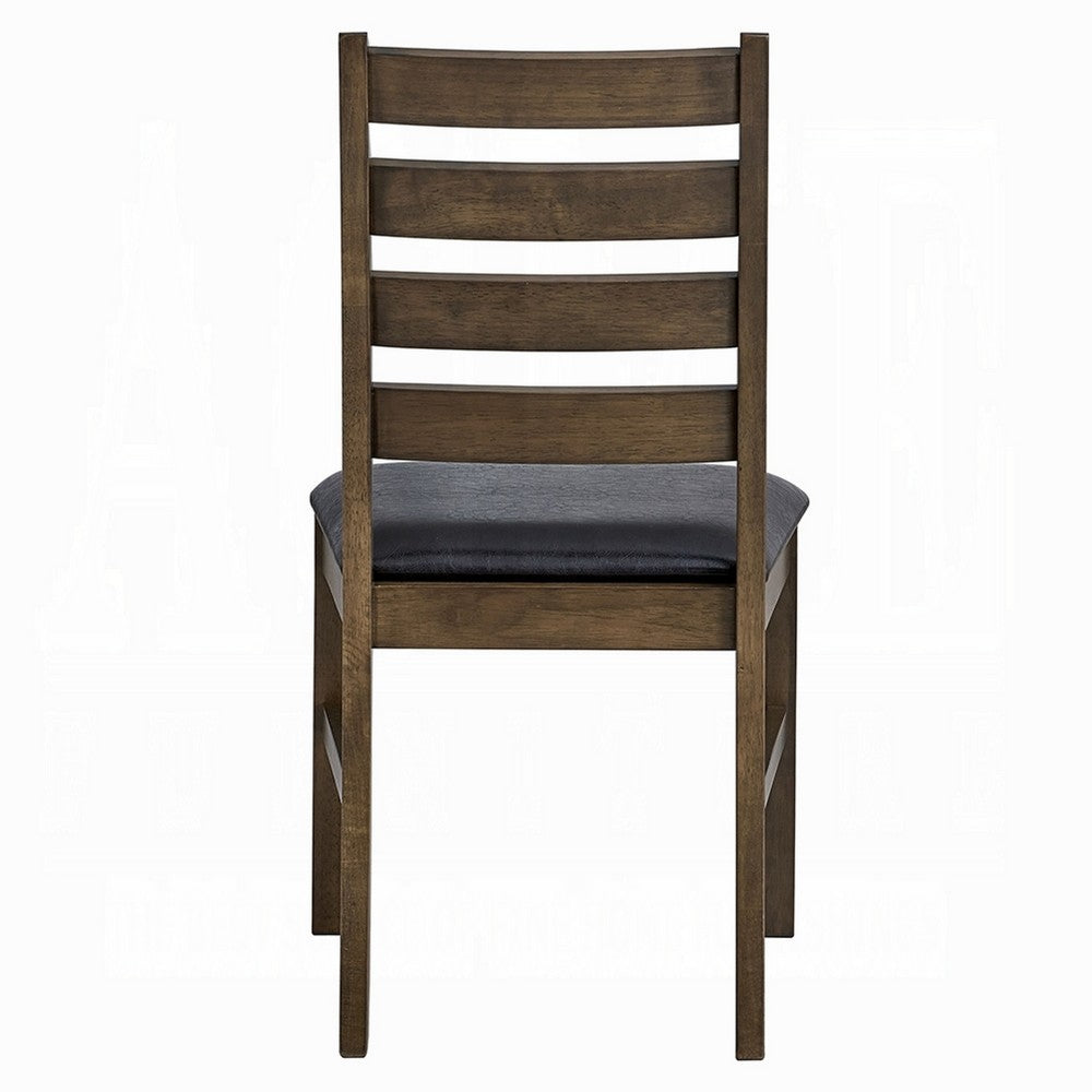 Dexy Dining Side Chair Set of 2, Ladderback, Walnut Brown Faux Leather - BM348574