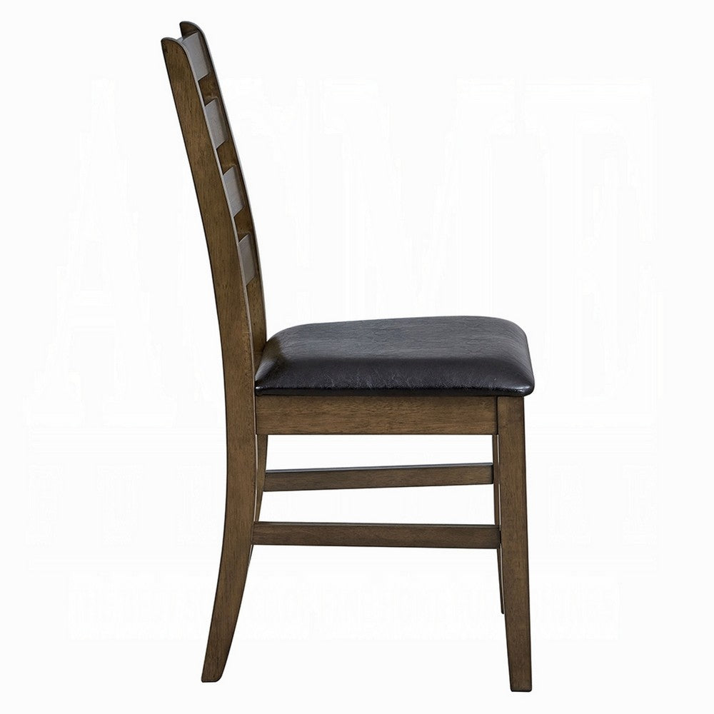 Dexy Dining Side Chair Set of 2, Ladderback, Walnut Brown Faux Leather - BM348574
