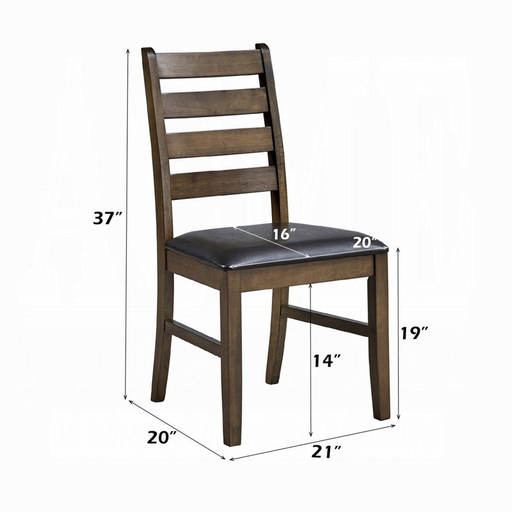 Dexy Dining Side Chair Set of 2, Ladderback, Walnut Brown Faux Leather - BM348574