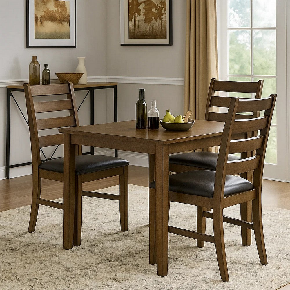Dexy Dining Side Chair Set of 2, Ladderback, Walnut Brown Faux Leather - BM348574
