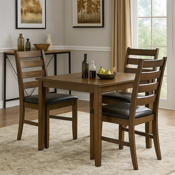 Dexy Dining Side Chair Set of 2, Ladderback, Walnut Brown Faux Leather - BM348574