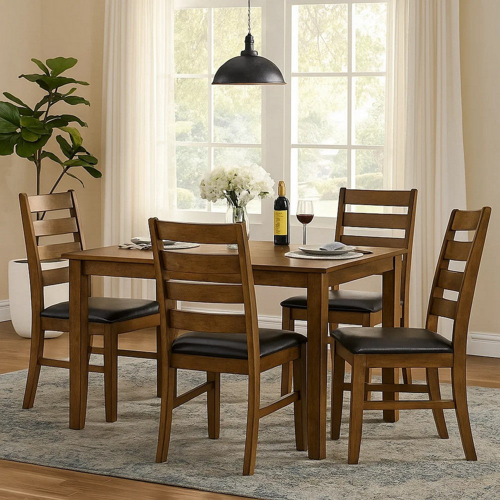 Dexy Dining Side Chair Set of 2, Ladderback, Walnut Brown Faux Leather - BM348574