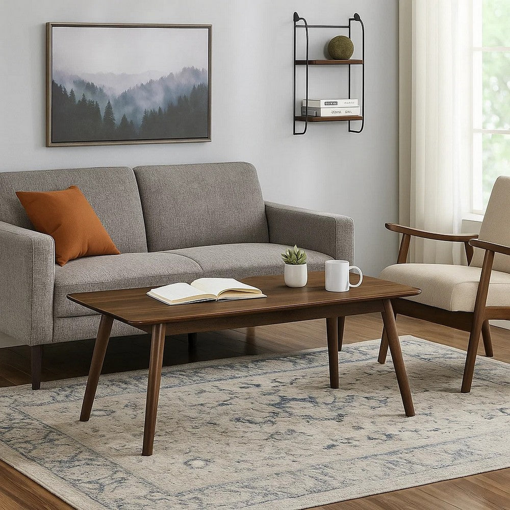 Fexy Coffee Table, 47 Inch Rectangular Top with Angled Legs, Walnut Brown - BM348575