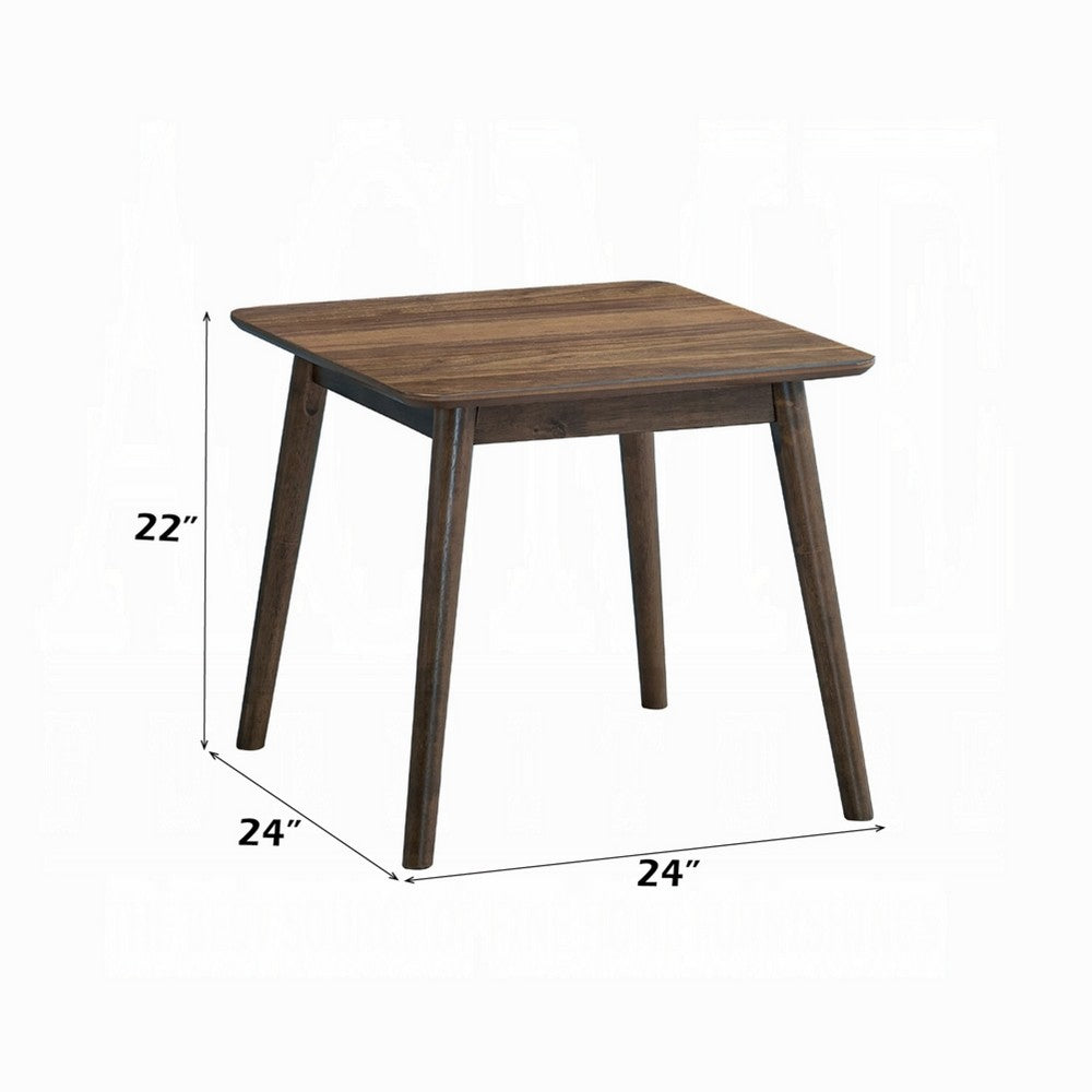 Fexy Side End Table, 24 Inch Square Top with Angled Legs, Walnut Brown - BM348576