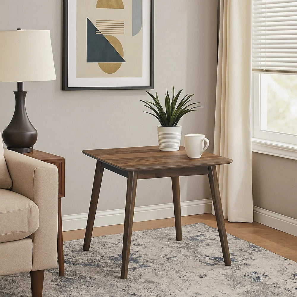 Fexy Side End Table, 24 Inch Square Top with Angled Legs, Walnut Brown - BM348576