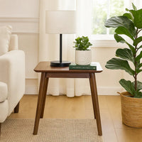 Fexy Side End Table, 24 Inch Square Top with Angled Legs, Walnut Brown - BM348576